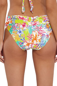 Back pose #1 of Jessica wearing Sunsets Botanical Bliss Sandbar Rib Unforgettable Bottom