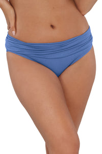 Active pose #1 of Taylor wearing Sunsets Harbor Blue Sandbar Rib Unforgettable Bottom