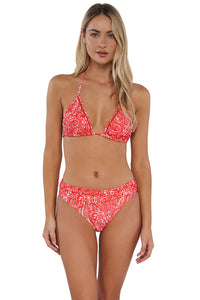 Front pose #1 of Jessica wearing Sunsets Majorca Unforgettable Bottom paired with matching