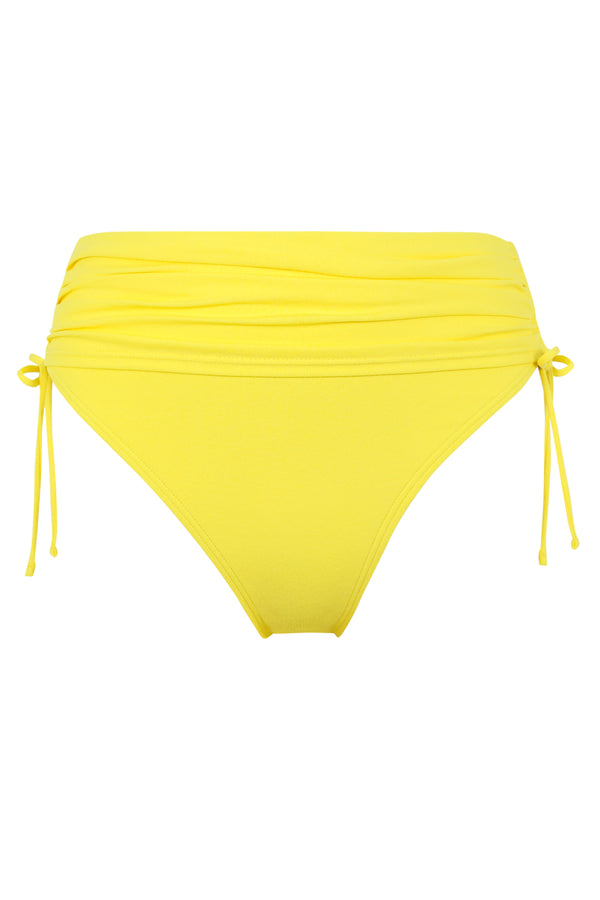 Front pose #1 of a floating garment shot featuring Sunsets Pineapple Crepe Darci High Waist Bottom