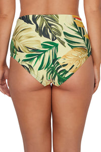 Back pose #1 of Taylor wearing Sunsets Amber Oasis Capri High Waist Bottom