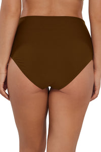 Back pose #1 of Taylor wearing Sunsets Island Spice Capri High Waist Bottom