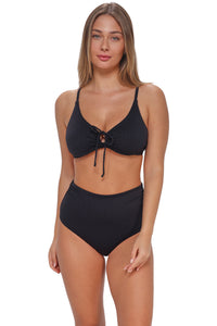 Sunsets Black Seagrass Texture Capri High Waist Bottom