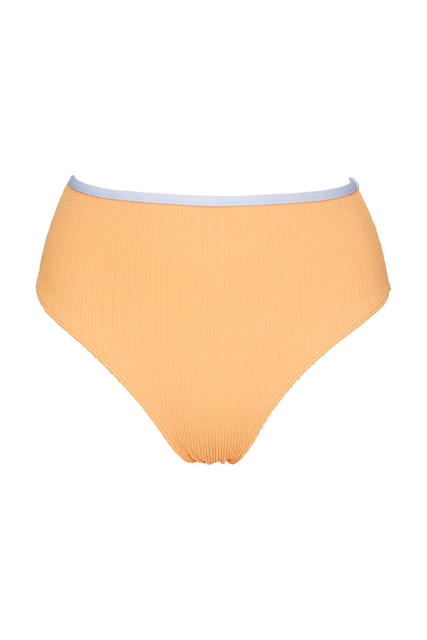 Front pose #1 of a floating garment shot featuring Pacifica Papaya Astrid High Waist Bottom with Trim