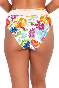 Back pose #1 of Taylor wearing Sunsets Camilla Flora Annie High Waist Bottom .