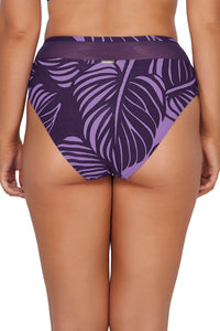 Back pose #1 of Taylor wearing Sunsets Mystic Palms Annie High Waist Bottom