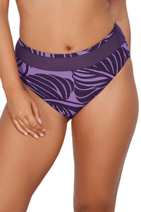 Front pose #2 of Taylor wearing Sunsets Mystic Palms Annie High Waist Bottom