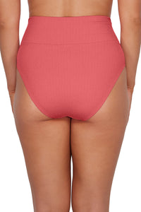 Back pose #2 of Taylor wearing Pacifica Hibiscus Tea Hannah High Waist Bottom 