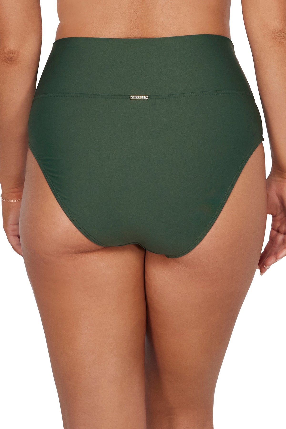 Back pose #2 of Taylor wearing Sunsets Island Green Hannah High Waist Bottom