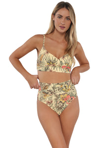 Active pose #1 of Jessica wearing Sunsets Island Spice Hannah High Waist Bottom paired with matching