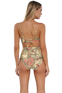 Back pose #1 of Jessica wearing Sunsets Island Spice Hannah High Waist Bottom paired with matching