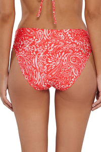 Back pose #1 of Jessica wearing Sunsets Majorca Hannah High Waist Bottom showing folded waist