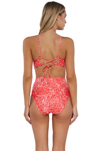 Back pose #1 of Jessica wearing Sunsets Majorca Hannah High Waist Bottom paired with matching