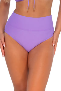 Front pose #1 of Taylor wearing Sunsets Passion Flower Hannah High Waist Bottom