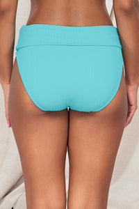 Back pose #1 of Jasmine wearing Pacifica Pool Party Hannah High Waist Bottom showing folded waist