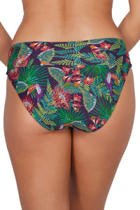 Back pose #1 of Taylor wearing Sunsets Welcome To Rio Hannah High Waist Bottom showing folded waist