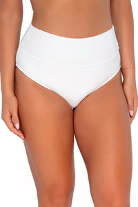 Front pose #1 of Taylor wearing Sunsets White Lily Hannah High Waist Bottom