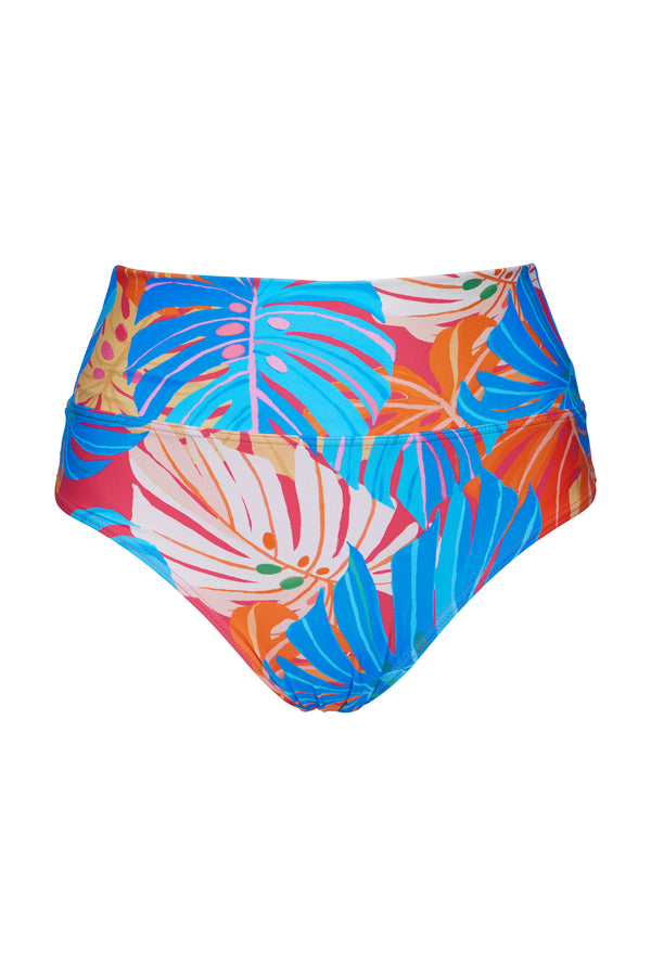 Front pose #1 of a floating garment shot featuring Sunsets Zesty Tropicana Hannah High Waist Bottom