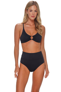 Sunsets Black Seagrass Texture Hannah High Waist Bottom