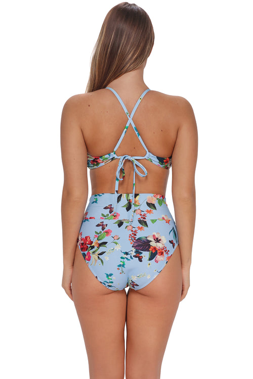 Back pose #1 of Taylor wearing Sunsets Budding Romance Hannah High Waist Bottom