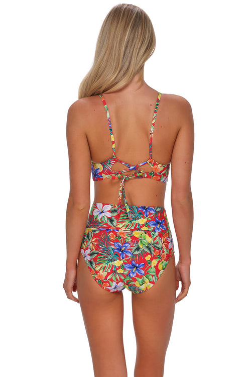 Back pose #1 of Olivia wearing Sunsets Surf's Up Hannah High Waist Bottom