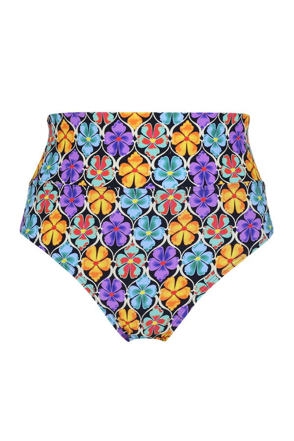 Front pose #1 of a floating garment shot featuring Sunsets Trellis Blooms Hannah High Waist Bottom