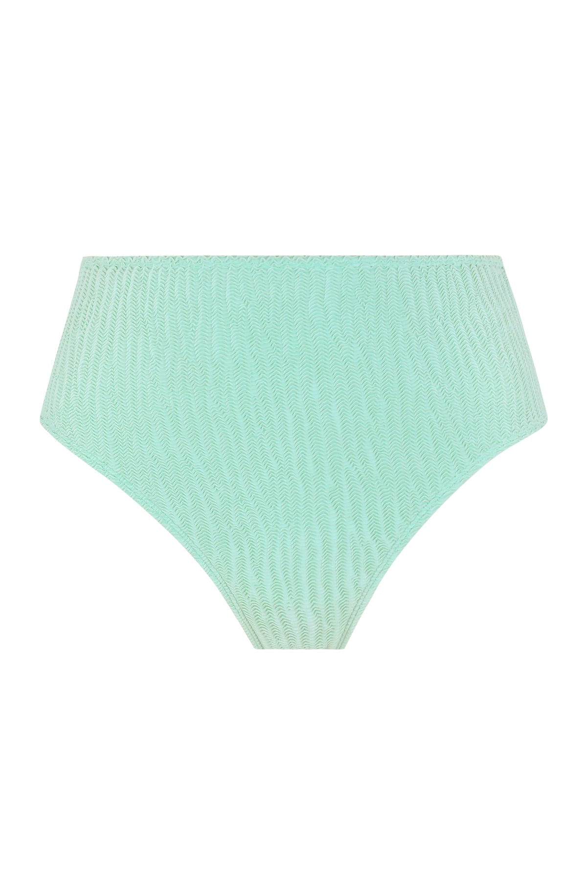 Front pose #1 of a floating garment shot featuring Pacifica by Sunsets Mint Scrunch Astrid High Waist Bottom