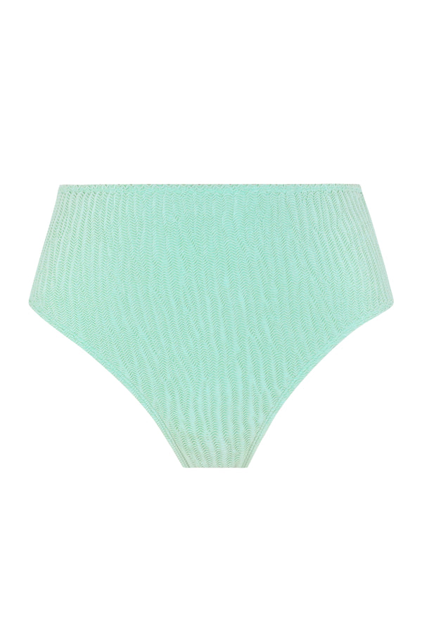 Front pose #1 of a floating garment shot featuring Pacifica by Sunsets Mint Scrunch Astrid High Waist Bottom