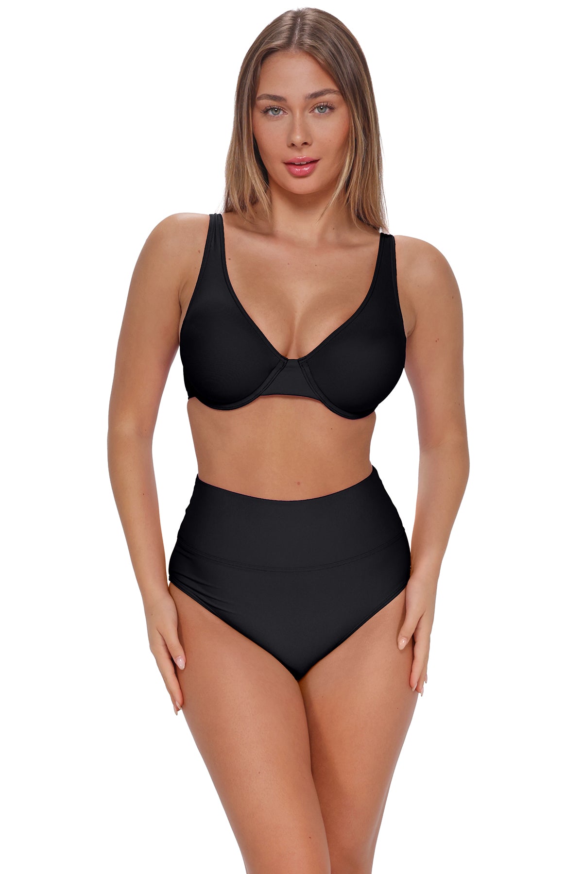 Black Arlene with Tummy Control - Power Mesh High Waist Swim