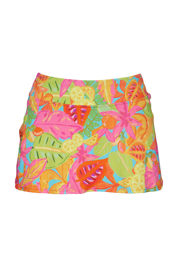 Front pose #1 of a floating garment shot featuring Sunsets Citrus Grove Sandbar Rib Sporty Swim Skirt Bottom