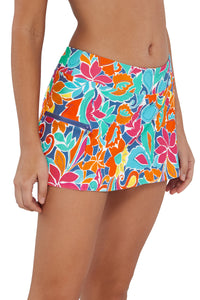 Quarter pose #1 of Jessica wearing Sunsets Festive Floral Sandbar Rib Sporty Swim Skirt