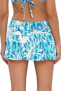 Back pose #1 of Jessica wearing Sunsets Sea Breeze Sandbar Rib Sporty Swim Skirt