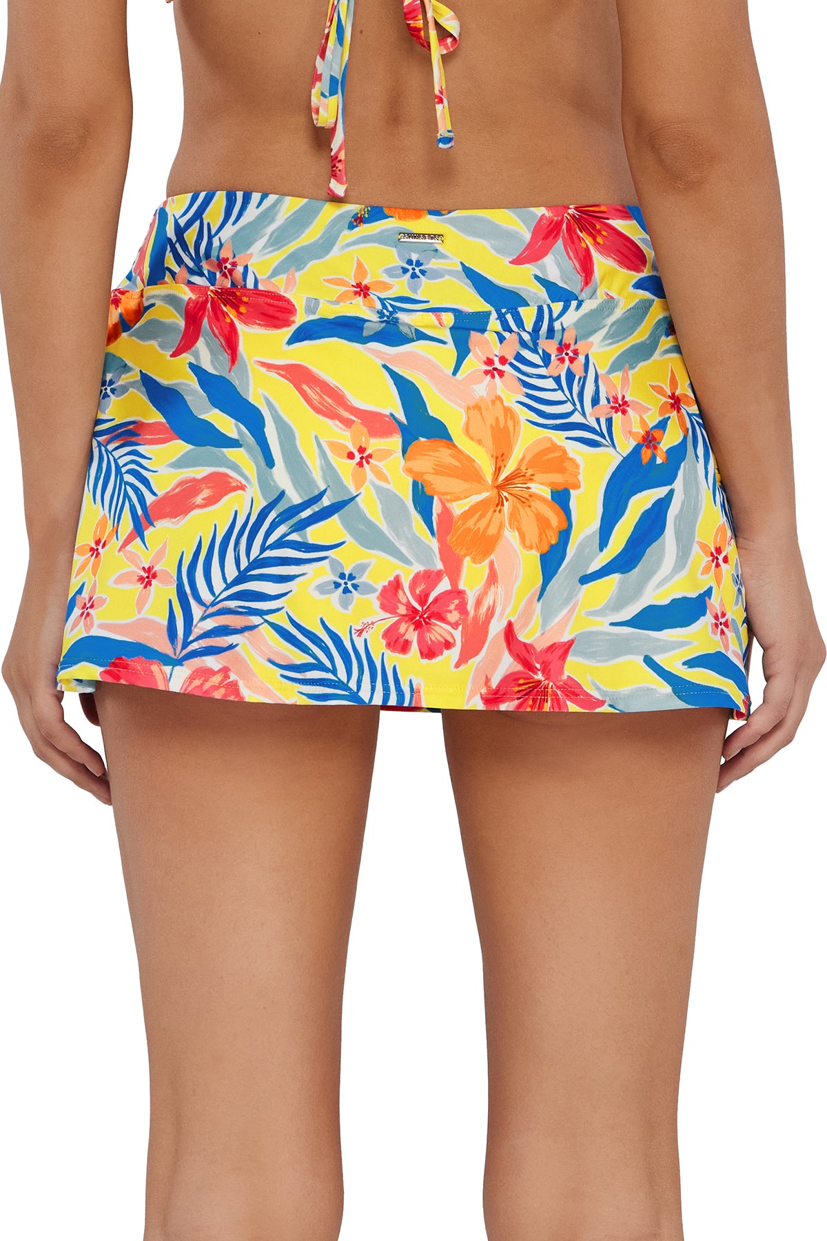 Back pose #1 of Jessica wearing Sunsets Suncatcher Sporty Swim Skirt