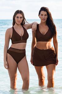 Sunsets Tiki Brown Sporty Swim Skirt XS / TIKIB / 40B