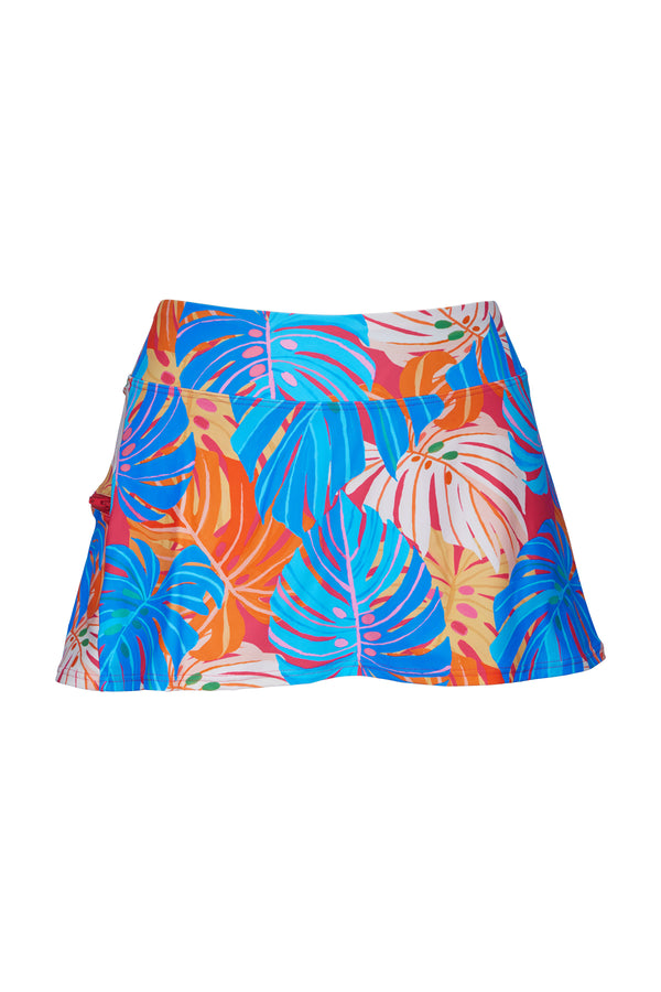 Front pose #1 of a floating garment shot featuring Sunsets Zesty Tropicana Sporty Swim Skirt Bottom