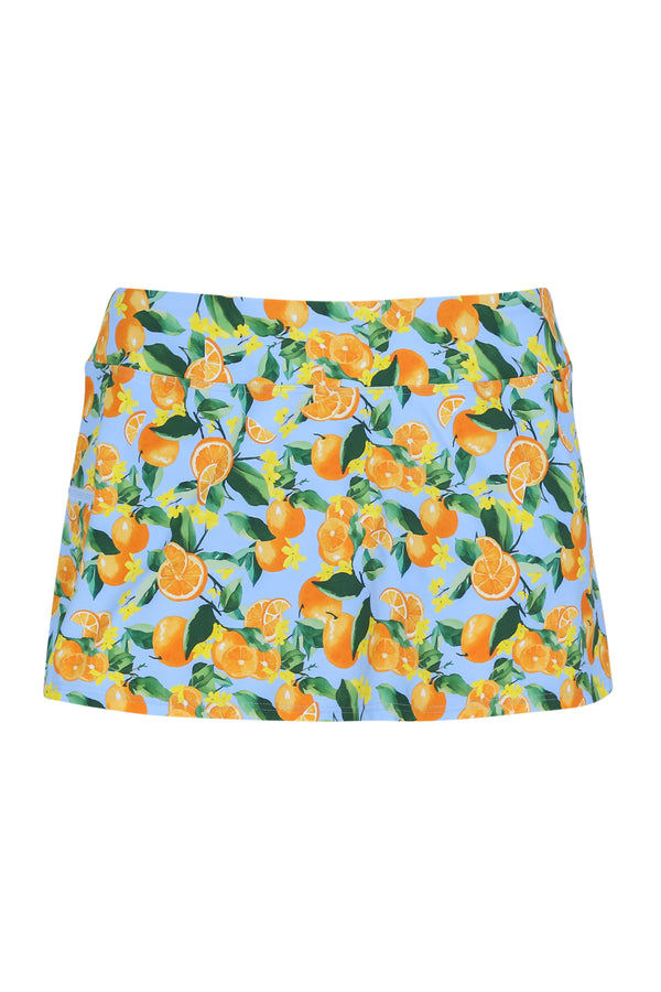 Front pose #1 of a floating garment shot featuring Sunsets Clementine Sporty Swim Skirt