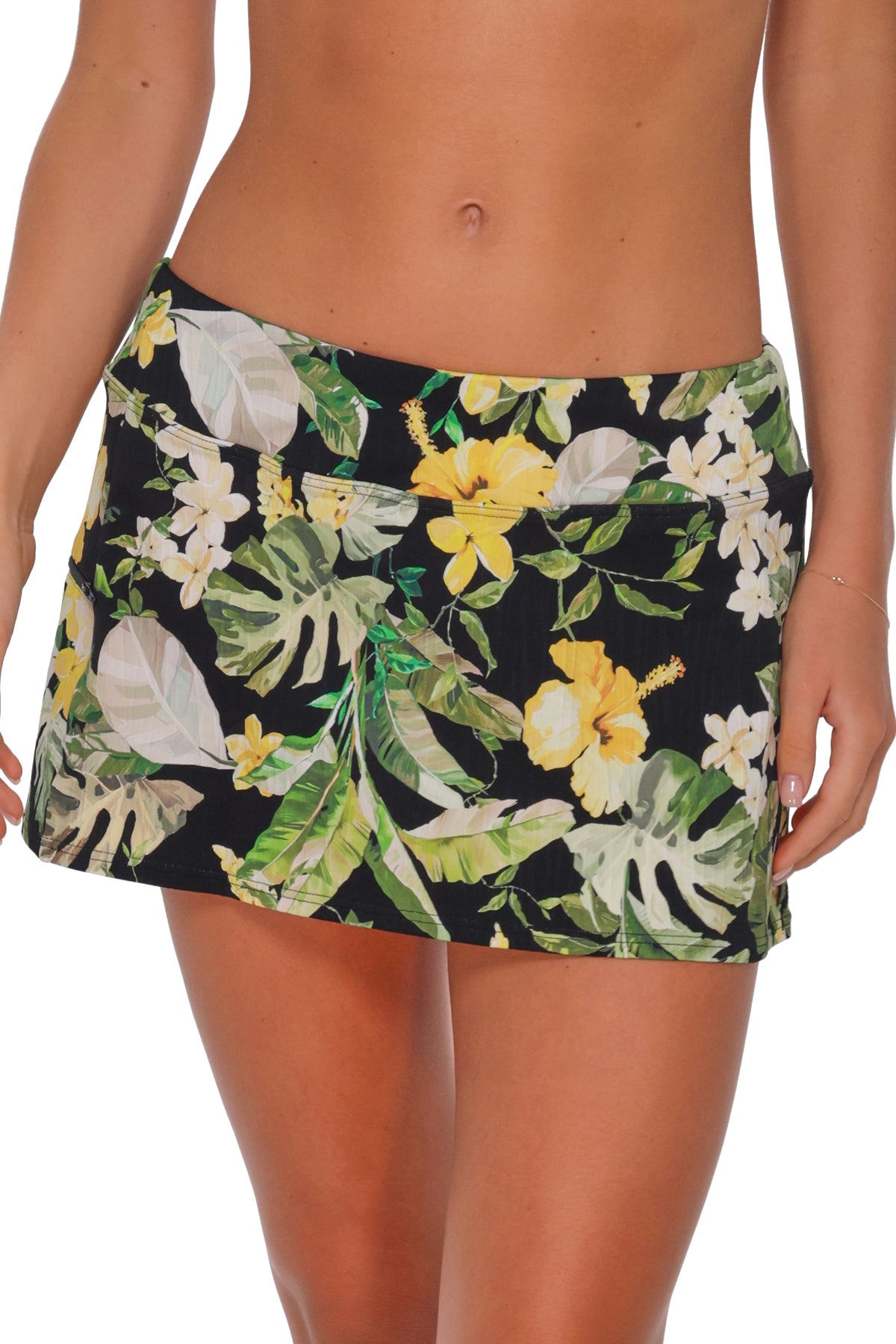 Night Bloom Sporty Swim Skirt with Pocket & Built-In Shorts