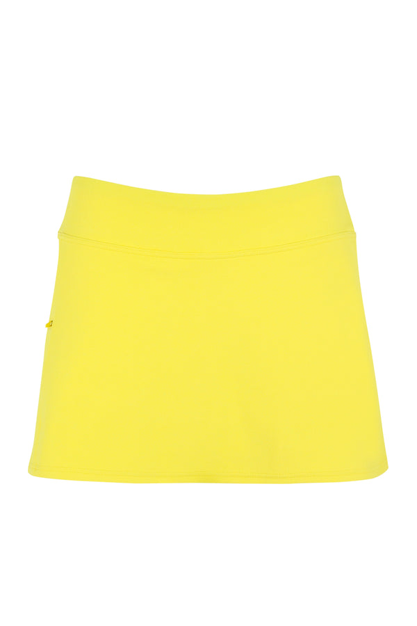 Front pose #1 of a floating garment shot featuring Sunsets Pineapple Crepe Sporty Swim Skirt