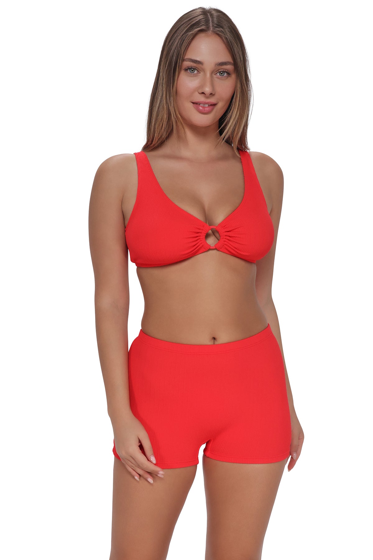 Red Hot Rib Ayden Boyshort: High-Waist Bikini Bottom | Pacifica by