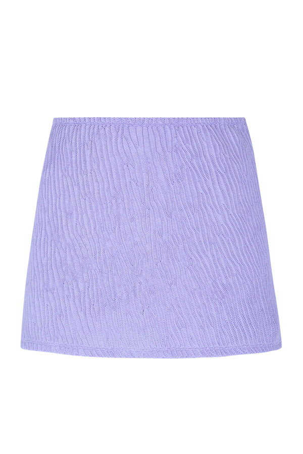 Front pose #1 of a floating garment shot featuring Pacifica by Sunsets Lilac Scrunch Cove Mini Skirt Cover-Up
