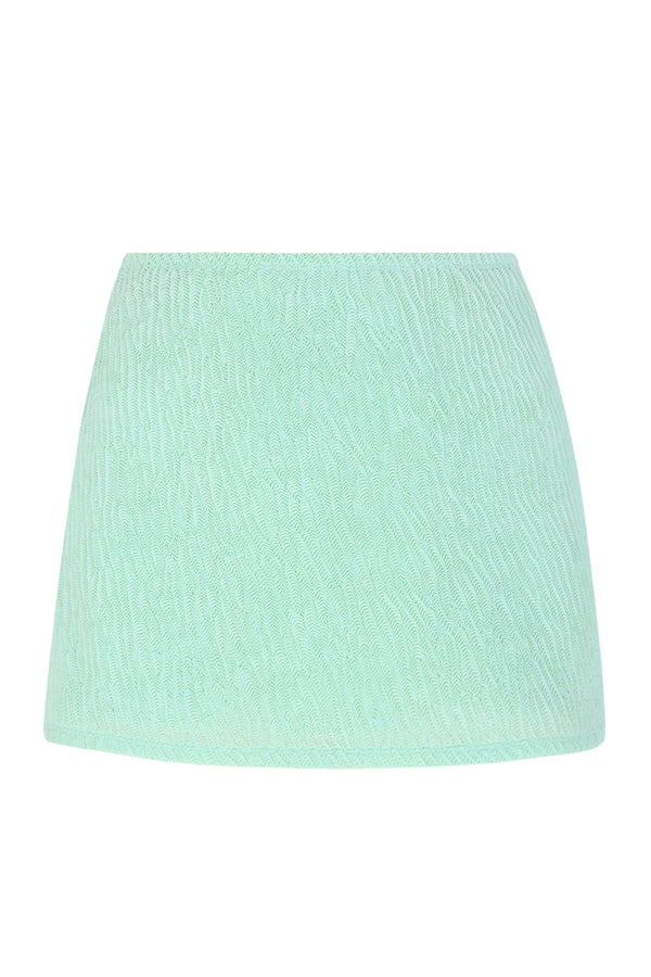 Front pose #1 of a floating garment shot featuring Pacifica by Sunsets Mint Scrunch Cove Mini Skirt Cover-Up