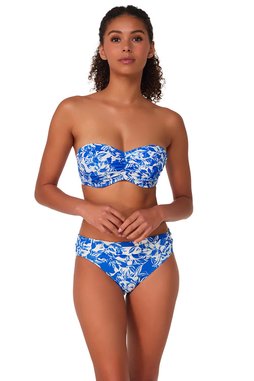 Active pose #1 of Brita wearing Sunsets Chelsea Petals Loretta Bandeau Top as a strapless bikini