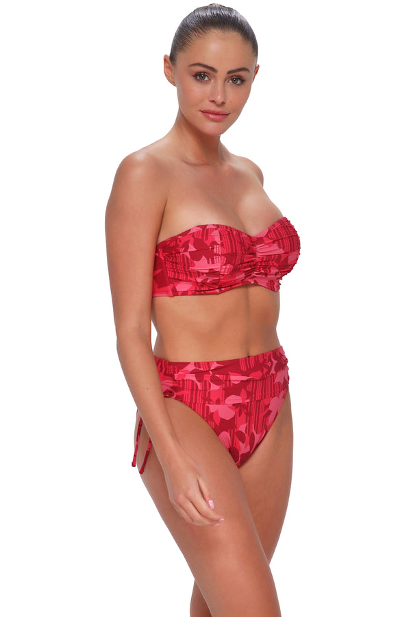 Quarter pose #1 of Daniella wearing Sunsets Rambling Rose Loretta Bandeau Top showing removable straps