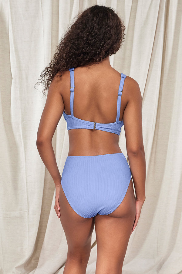 Back pose #1 of Jasmine wearing Pacifica Hydrangea Astrid High Waist Bottom paired with matching Mirabella Bikini Top