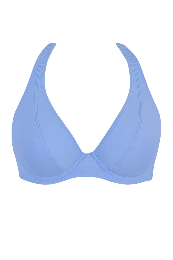 Front pose #1 of a floating garment shot featuring Sunsets Blue Whisper Muse Halter Top