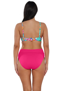 Back pose #1 of Nicki wearing Sunsets Festive Floral Sandbar Rib Crossroads Underwire Top