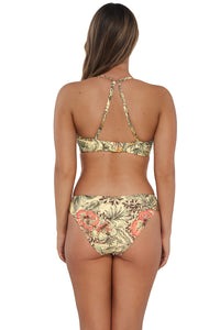 Back pose #1 of Taylor wearing Sunsets Island Spice Crossroads Underwire Top showing crossback straps