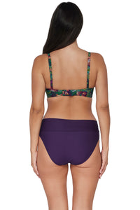 Back pose #1 of Nicki wearing Sunsets Welcome To Rio Crossroads Underwire Top paired with coordinating Paradise Plum Hannah High Waist Bottom