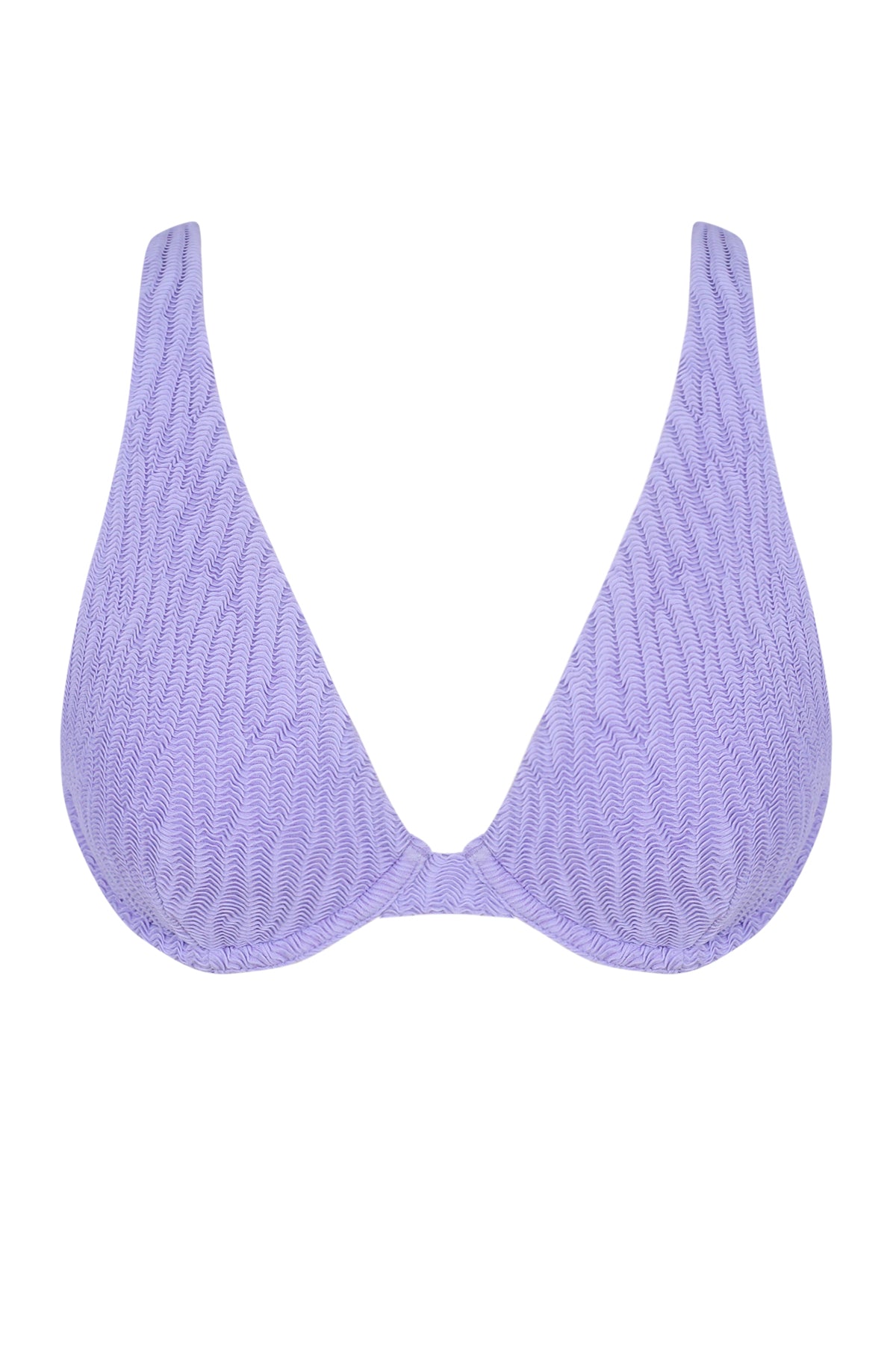 Front pose #1 of a floating garment shot featuring Pacifica by Sunsets Lilac Scrunch Emery Top