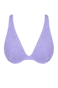 Front pose #1 of a floating garment shot featuring Pacifica by Sunsets Lilac Scrunch Emery Top